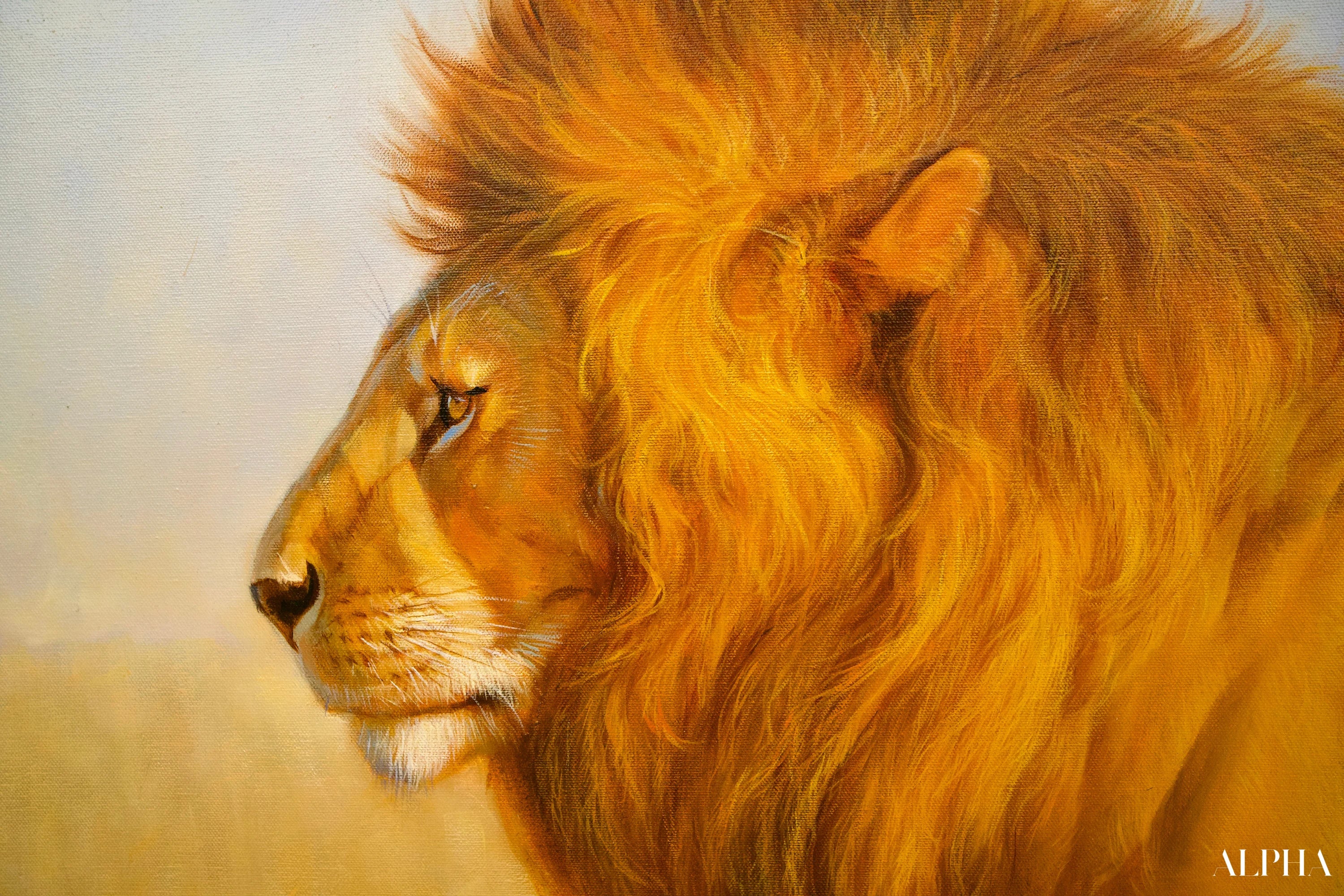 Lion dans la savane | 150 x 100 cm Reproductions de tableaux à la peinture à l’huile