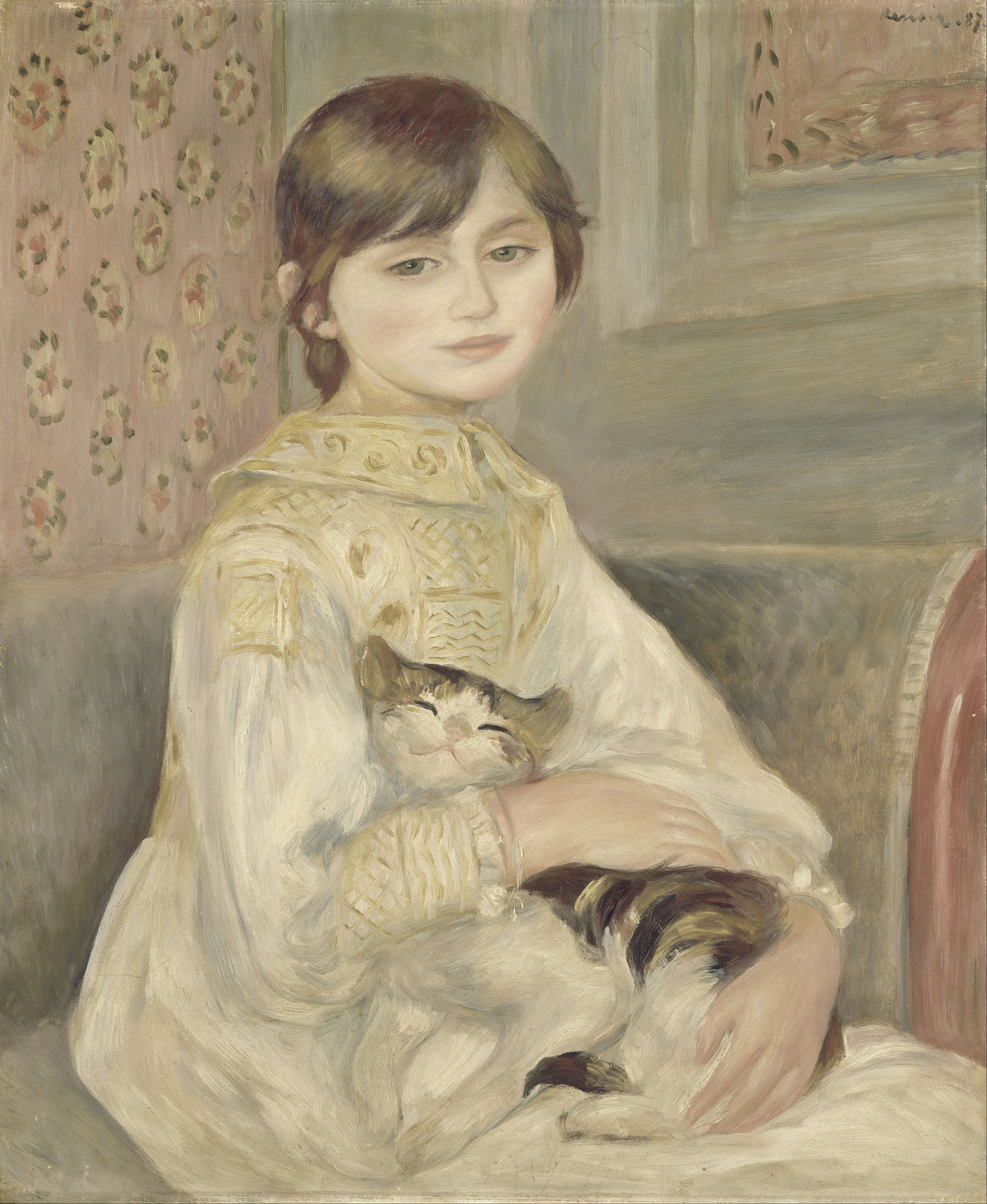 Julie Manet tenant son chat dans le portrait peint par Renoir en 1887