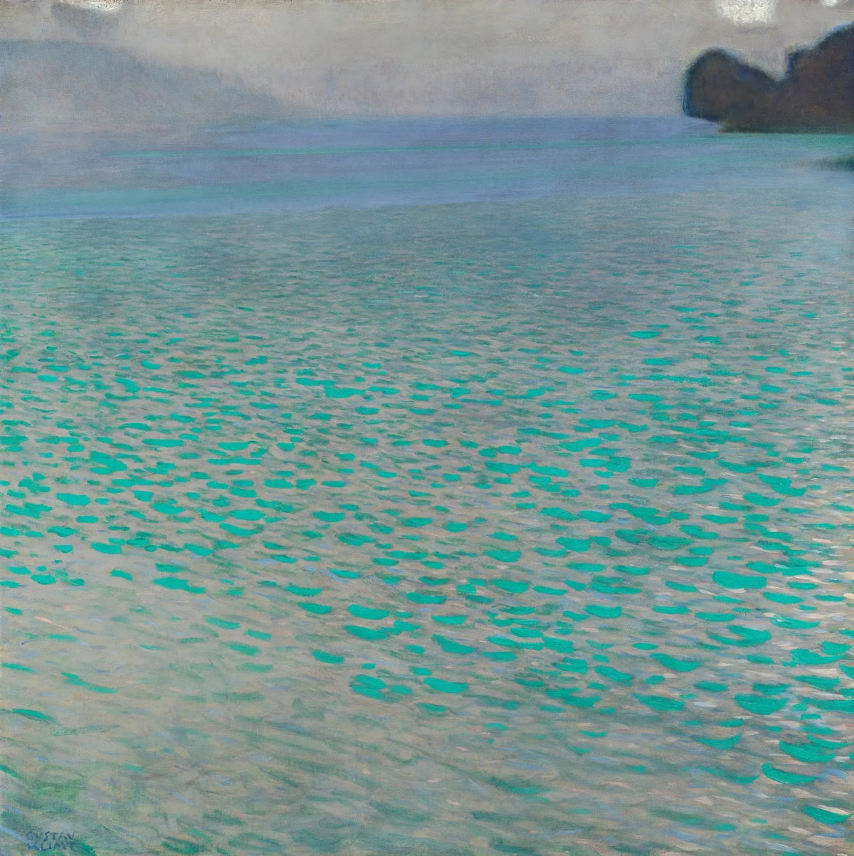 Attersee de Gustav Klimt, tableau carré dominé par l’eau turquoise