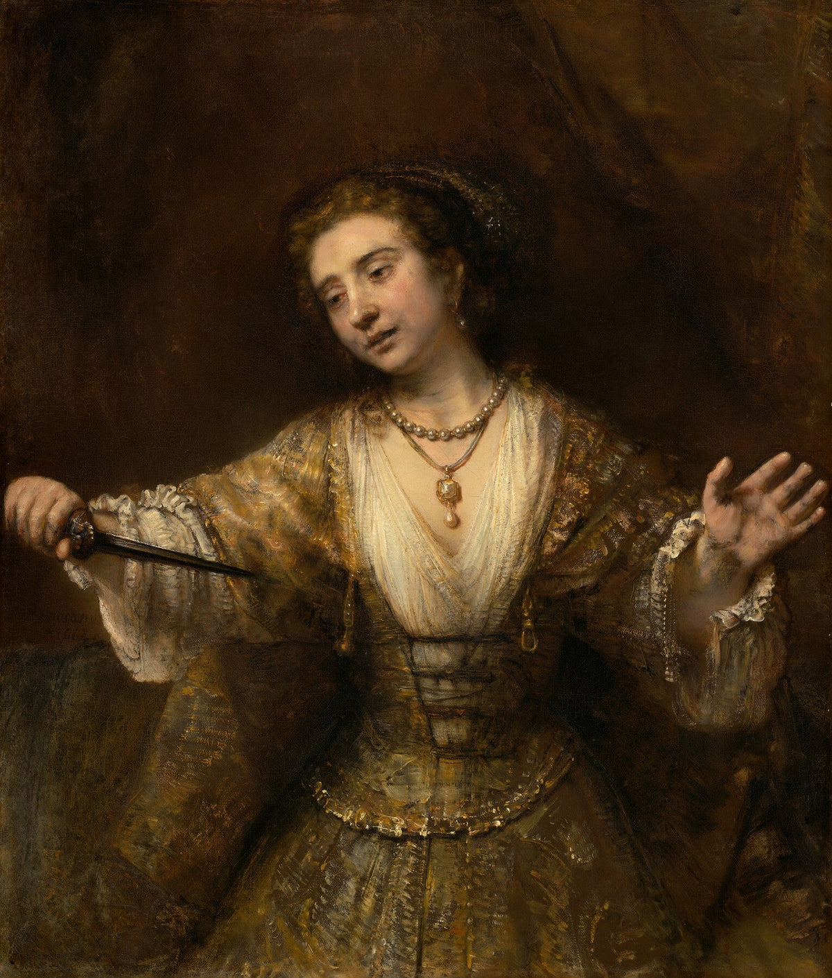 Lucrèce de Rembrandt en 1664 tenant le poignard avant le geste fatal