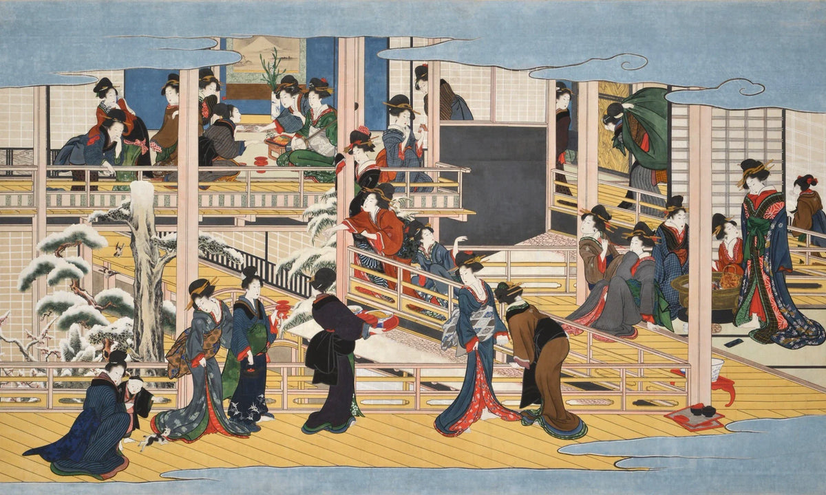 Neige à Fukagawa, estampe de Kitagawa Utamaro