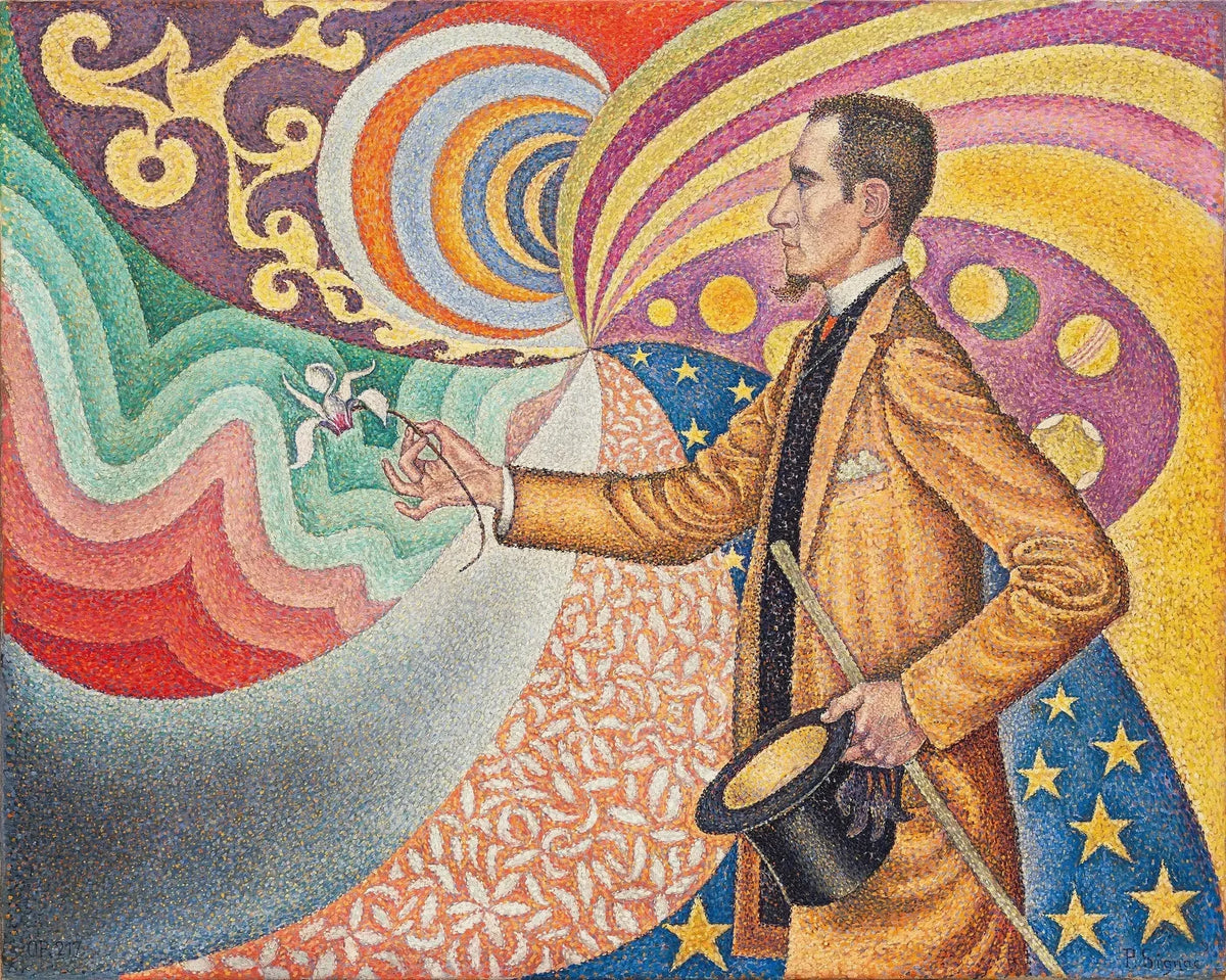 Opus sur l'émail d'un fond rythmique de mesures et d'angles, de tons et de teintes, portrait de M. Félix Fénéon en 1890, peinture de Paul Signac