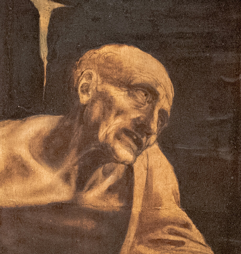 Visage de Saint Jérôme dans le désert peint par Léonard de Vinci