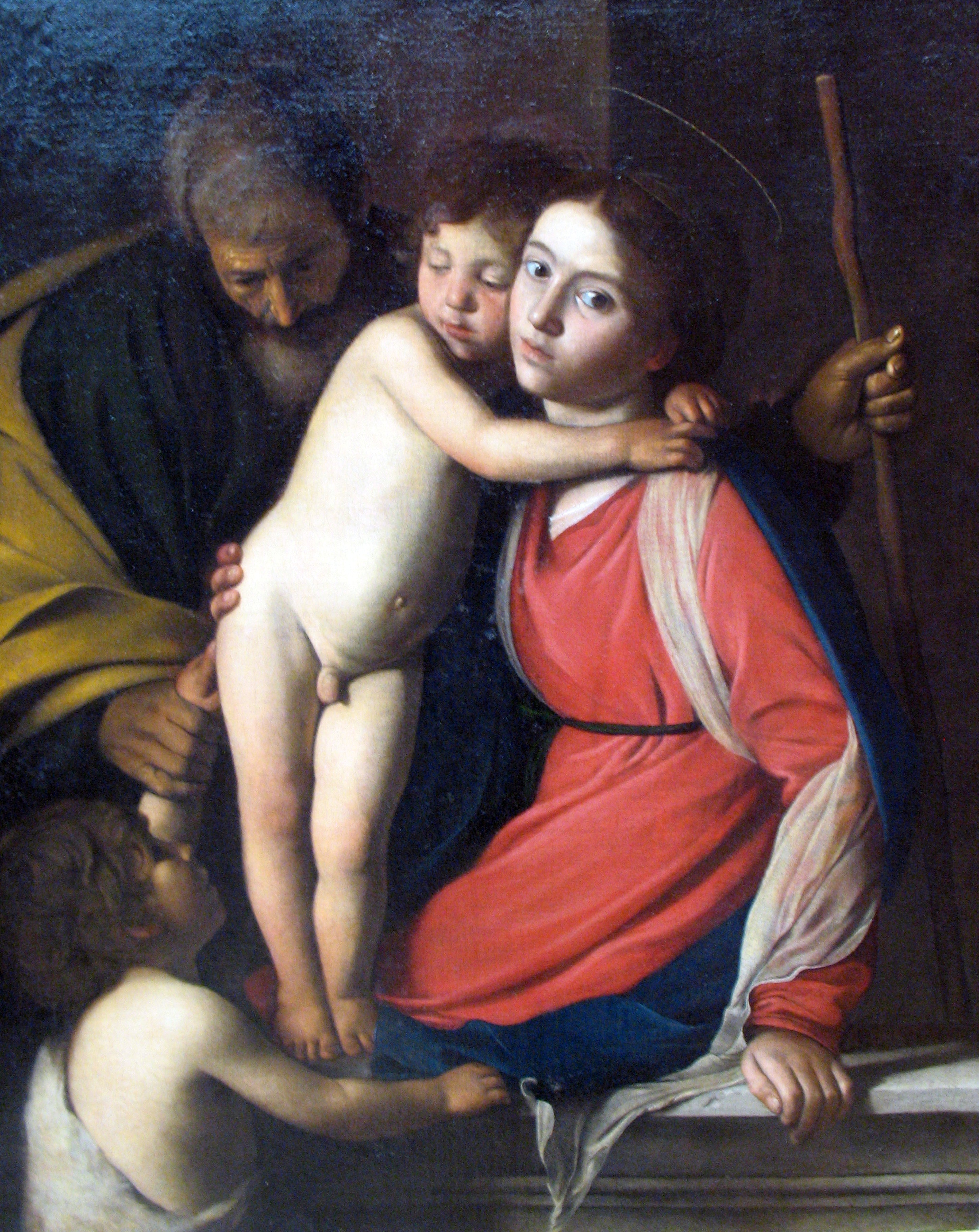 Reproduction du tableau « La Sainte Famille avec saint Jean-Baptiste - Le Caravage » par Alpha Reproduction en peinture à l’huile