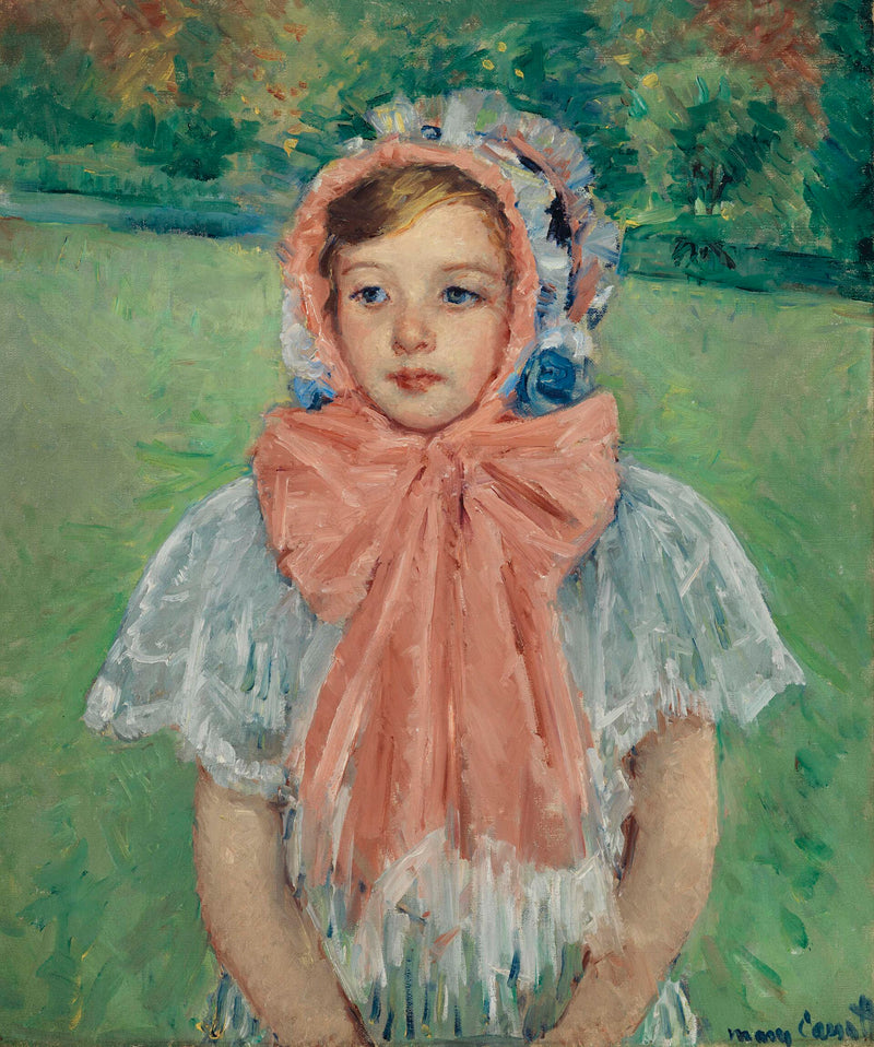 Fillette au bonnet noué d’un grand ruban rose - Mary Cassatt