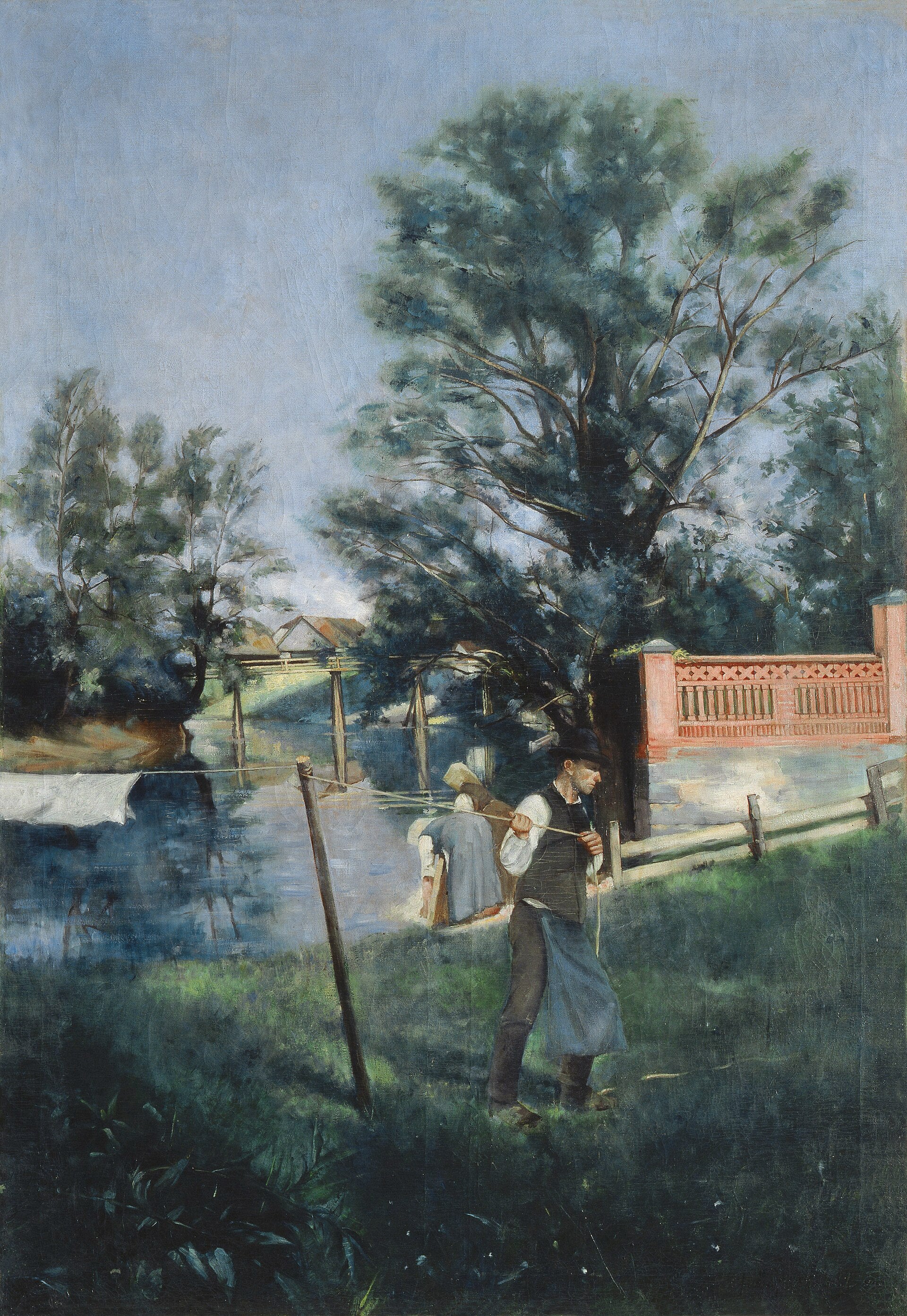 Lavandières sur la Ljubljanica, Jožef Petkovšek, vers 1886, huile sur toile