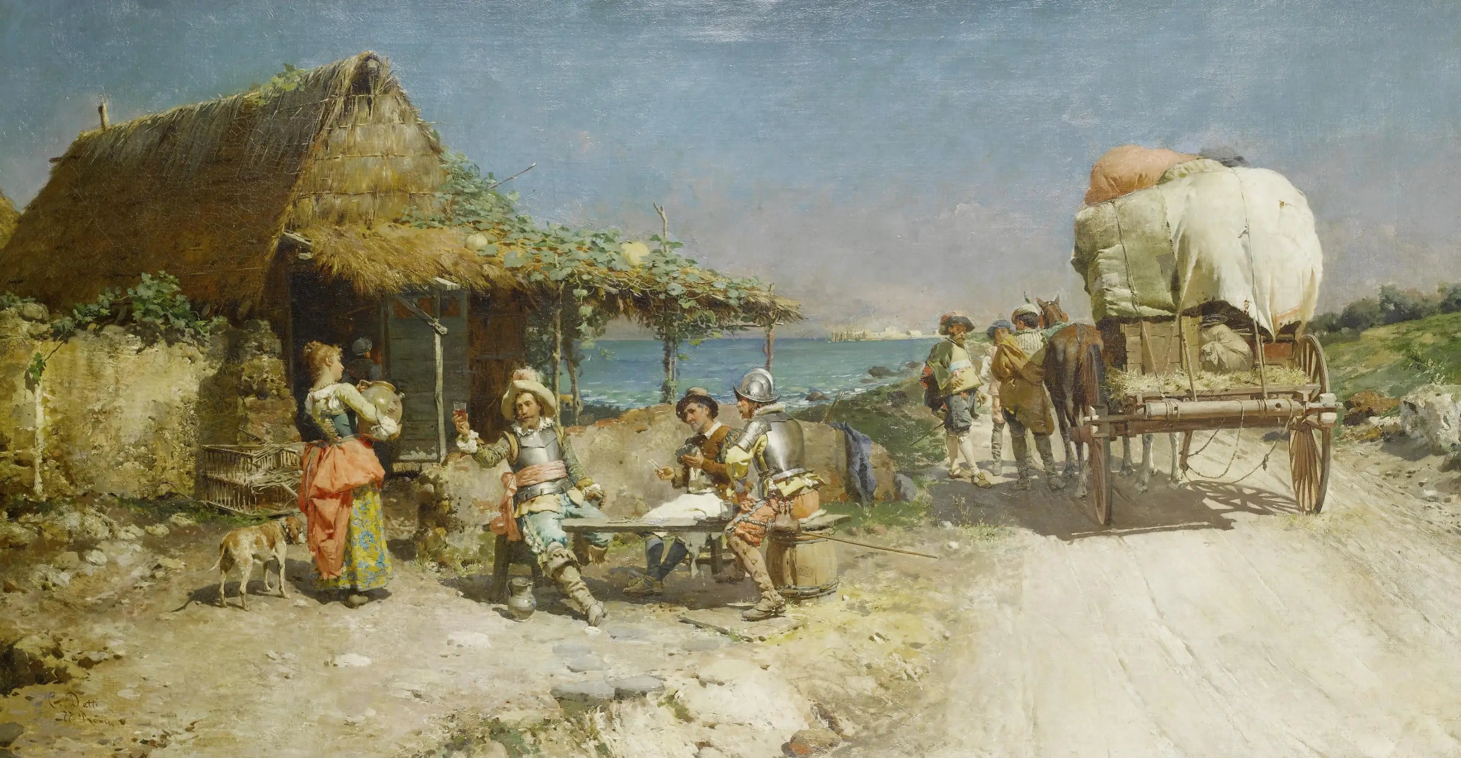 Rafraîchissements dans une auberge en bord de route - Cesare Augusto Detti - Alpha Reproduction