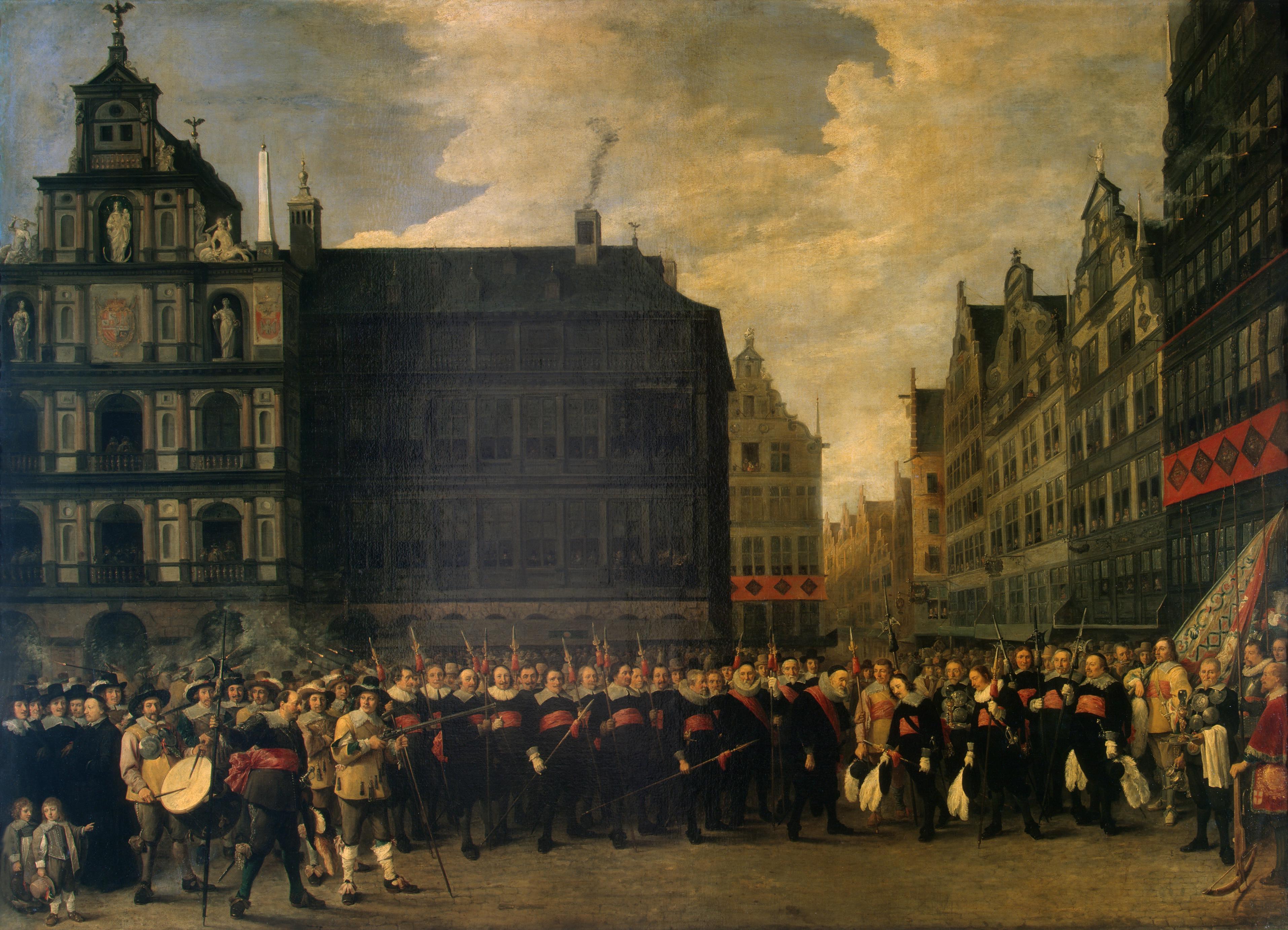 Portrait des membres de la guilde des arbalétriers sur la Grand-Place d'Anvers - David Teniers le Jeune