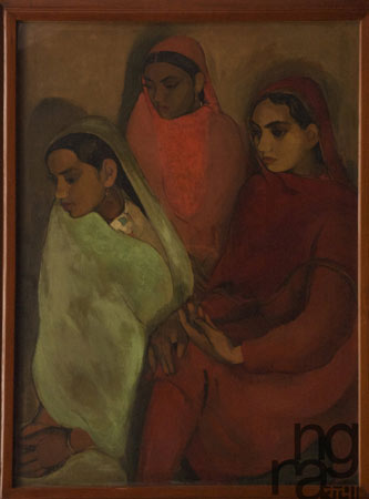 Groupe de trois jeunes filles, Amrita Sher-Gil, Date non précisée par la NGMA, huile sur toile marouflée sur panneau