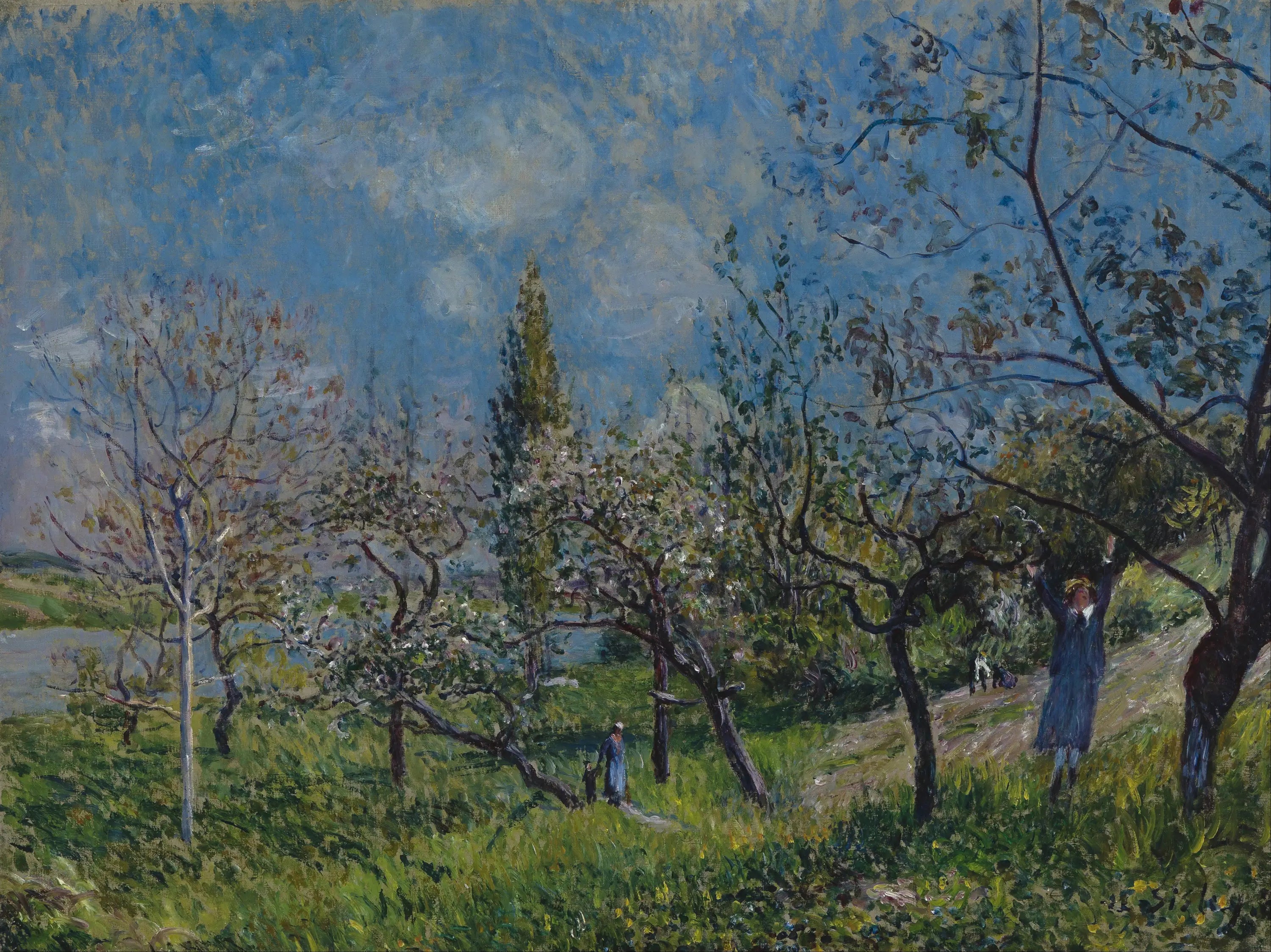 Reproduction du tableau « Un verger au printemps, Par - Alfred Sisley » par Alpha Reproduction en peinture à l’huile