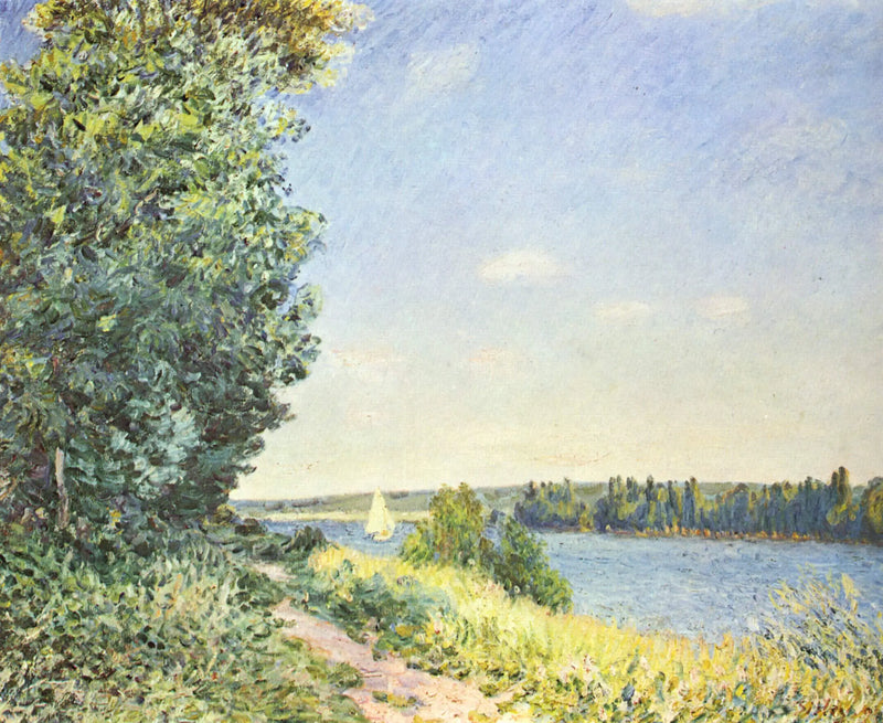 Normandie, le sentier au bord de l'eau, soir à Sahurs - Alfred Sisley