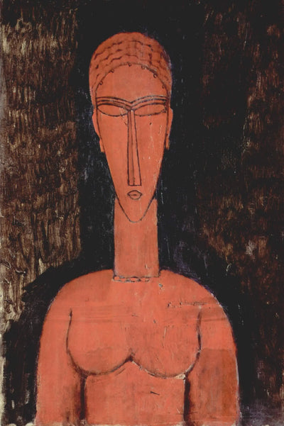 Reproduction du tableau « Le grand buste rouge - Amedeo Modigliani » par Alpha Reproduction en peinture à l’huile