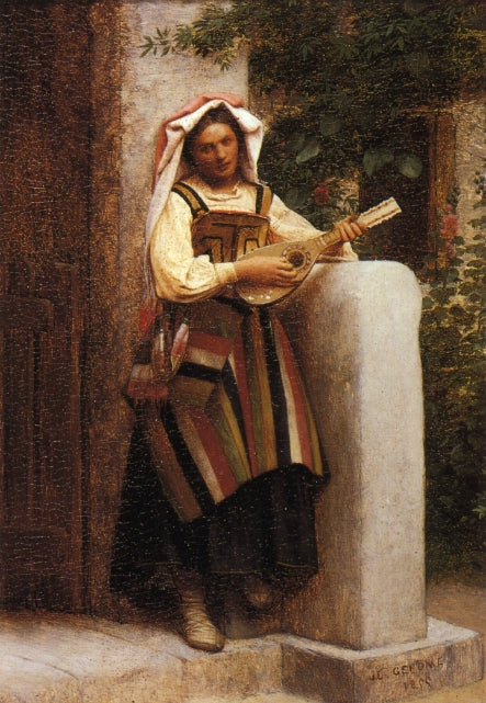 Reproduction du tableau « Italienne jouant de la mandoline - Jean-Léon Gérôme » par Alpha Reproduction en peinture à l’huile