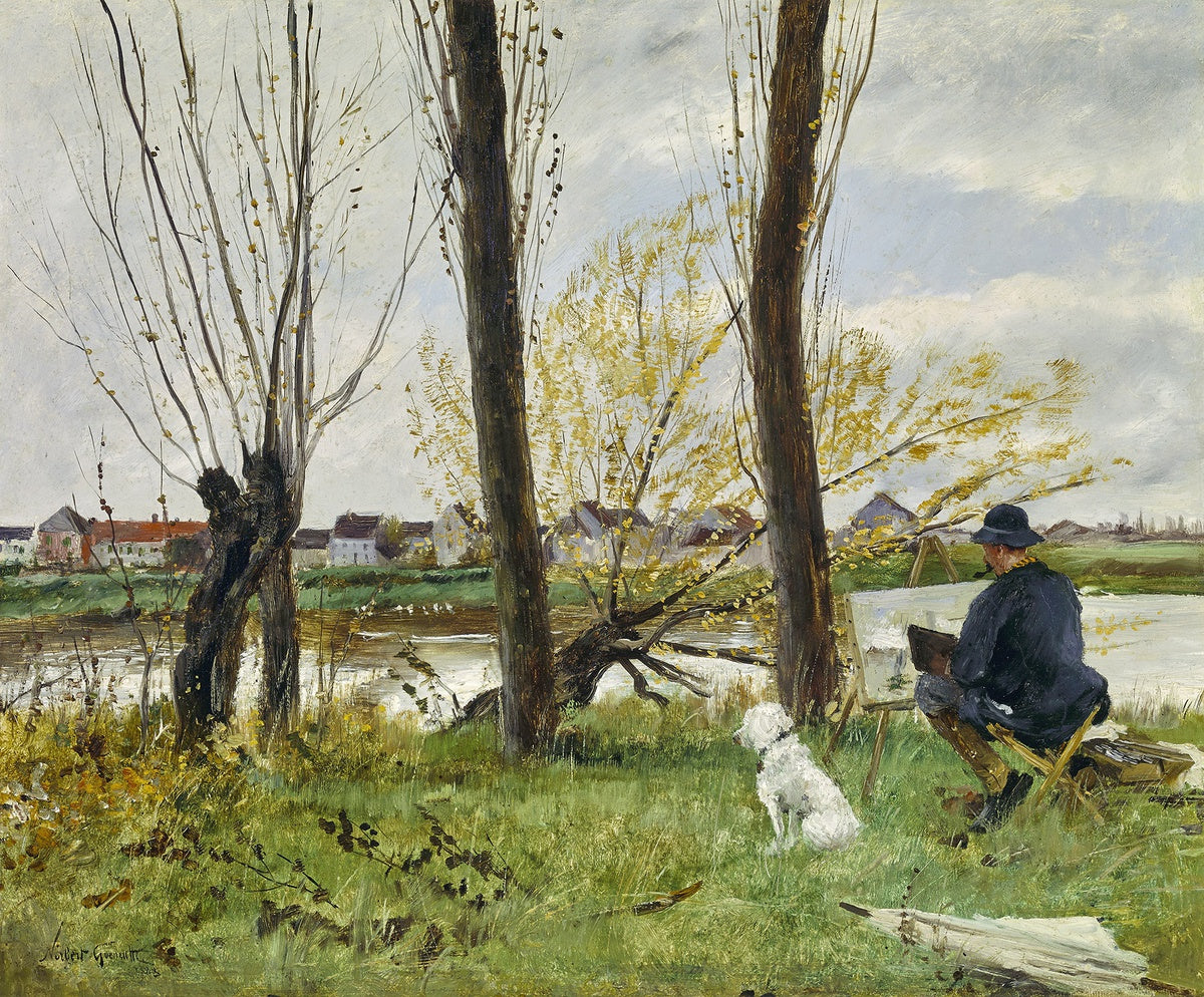 Artiste dessinant sur les bords de l'Oise - Norbert Gœneutte