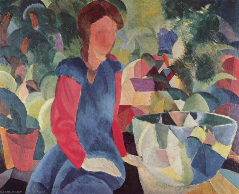 Jeune Fille avec des poissons dans un récipient de verre - August Macke