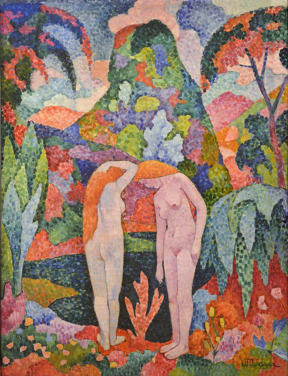 Reproduction du tableau « Baigneuses, Deux nus dans un jardin exotique – Jean Metzinger » par Alpha Reproduction en peinture à l’huile