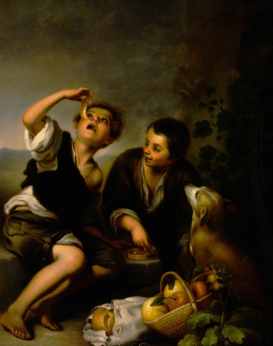 Enfants avec un chien et un panier de fruits (d'après Bartolomé Esteban Murillo) - Bartolomé Esteban Murillo