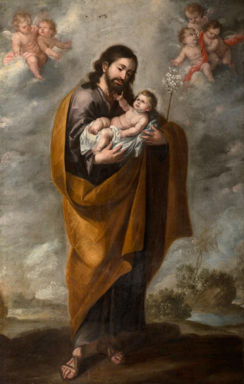 Saint Joseph avec l'Enfant Sauveur (Anges dans les nuages) - Bartolomé Esteban Murillo