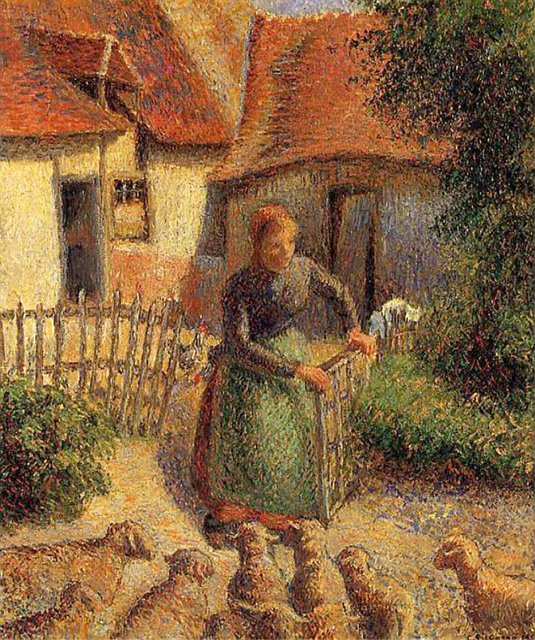Reproduction du tableau « La Bergère locataire des moutons - Camille Pissarro » par Alpha Reproduction en peinture à l’huile
