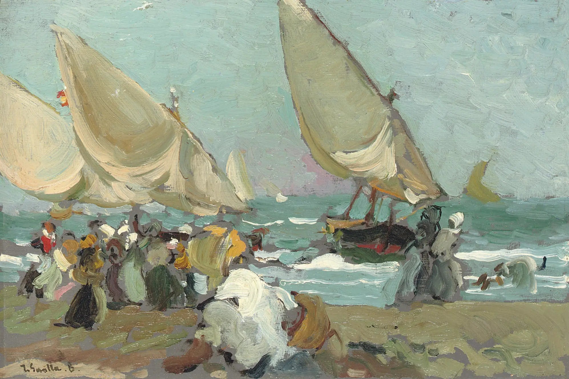 Reproduction du tableau « Bateaux sur la plage de Valence - Joaquín Sorolla » par Alpha Reproduction en peinture à l’huile