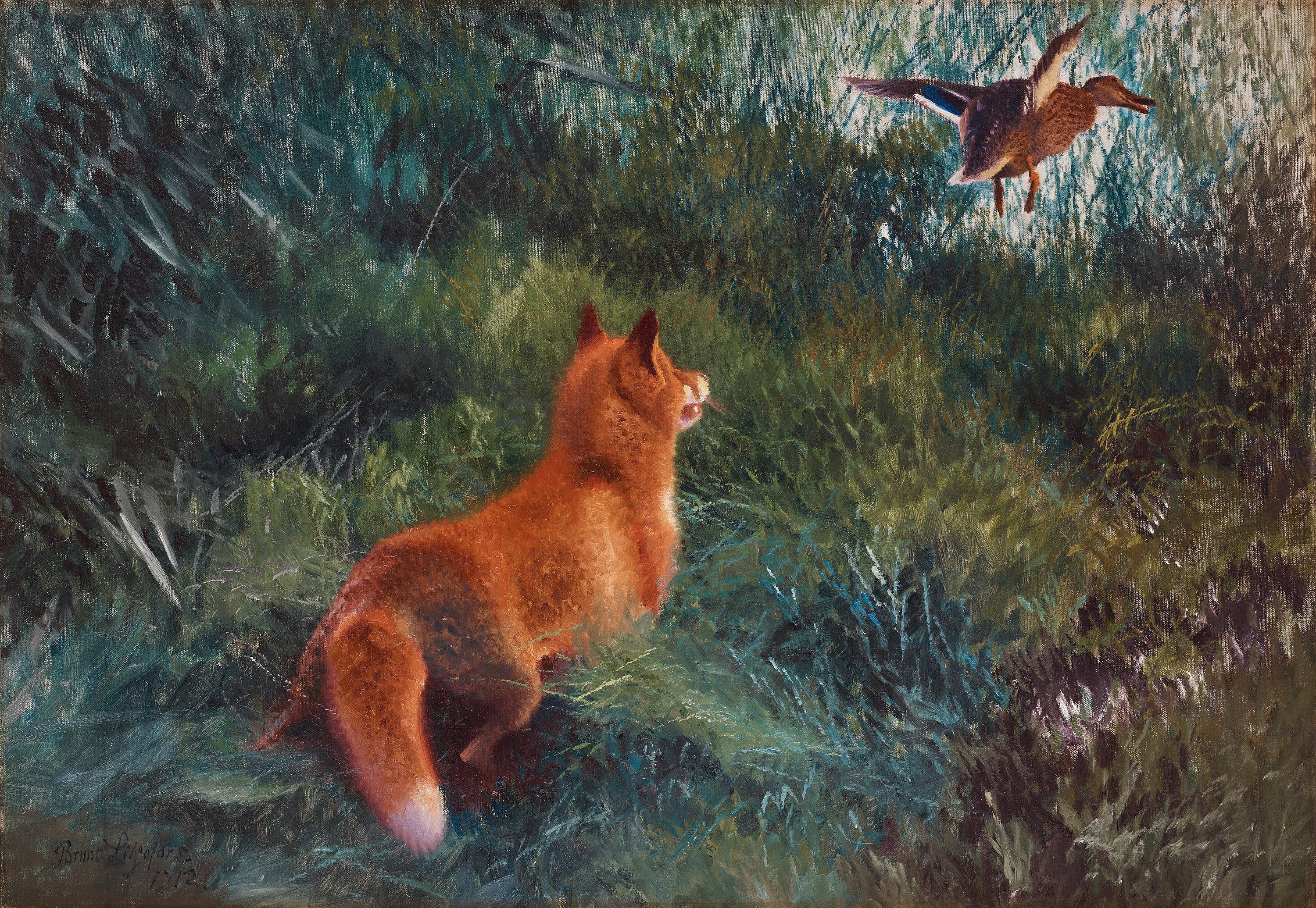 Renard et canard colvert - Bruno Liljefors
