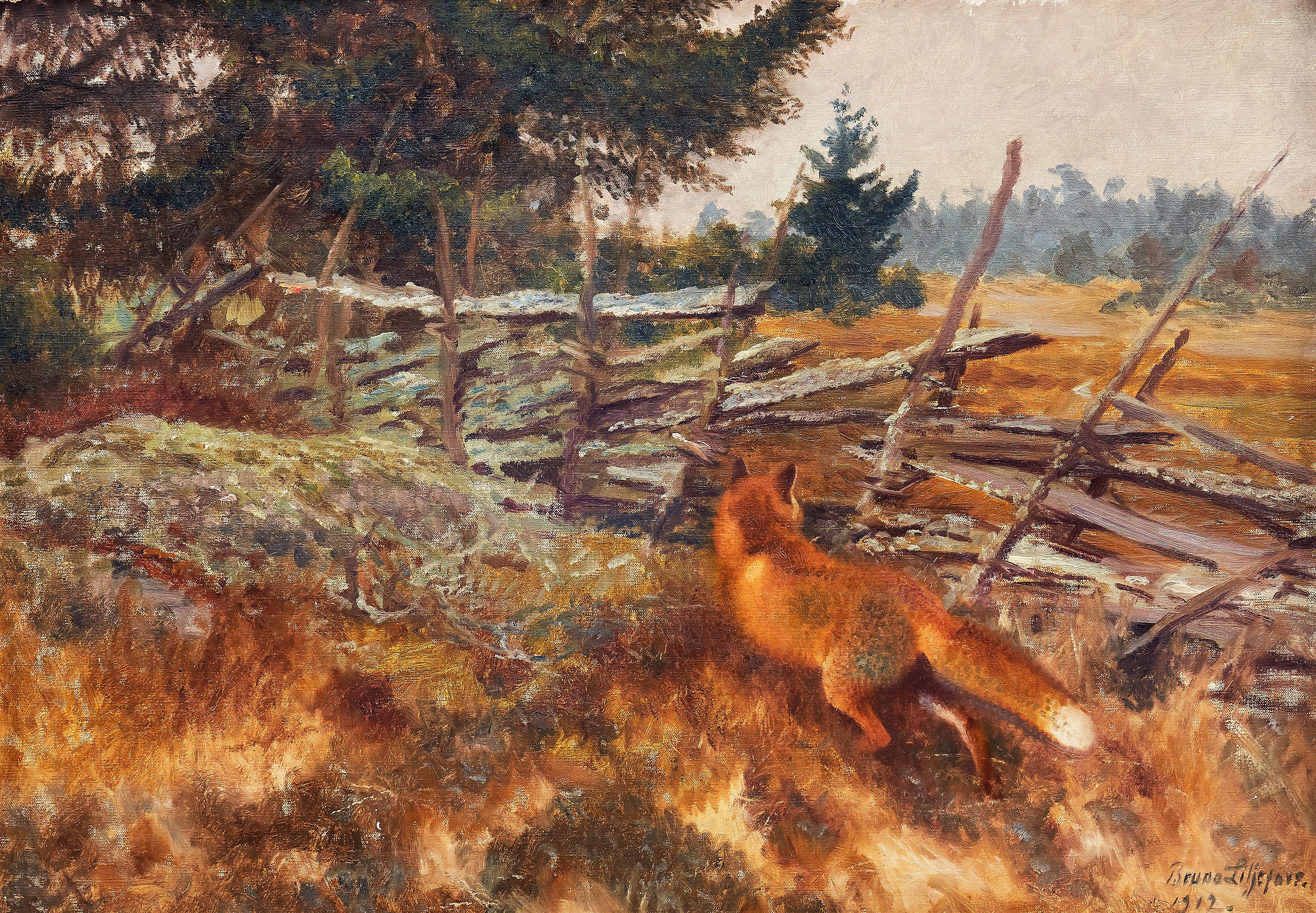 Renard près de la clôture ronde - Bruno Liljefors