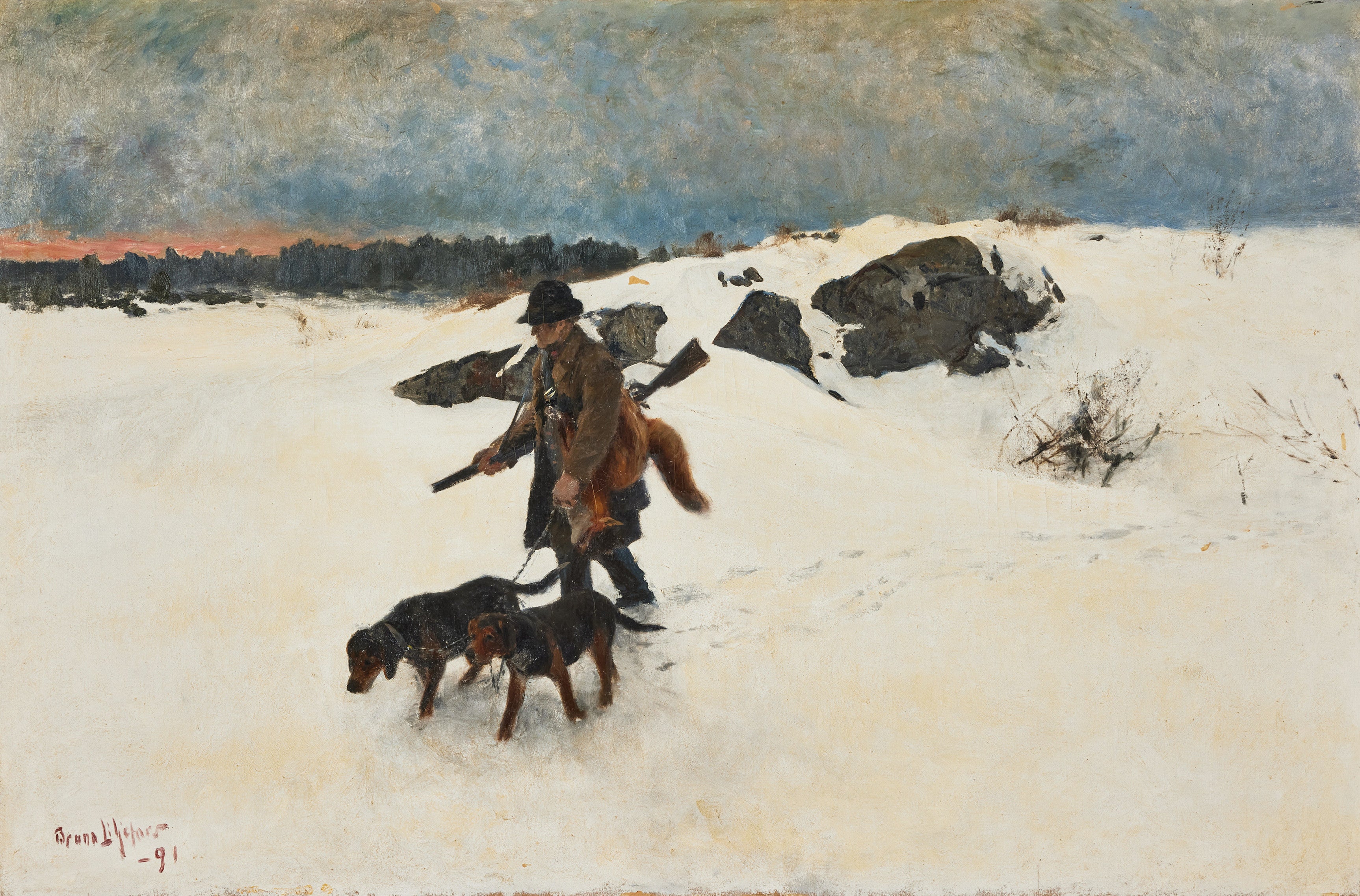 Sur le chemin du retour de la chasse au renard - Bruno Liljefors