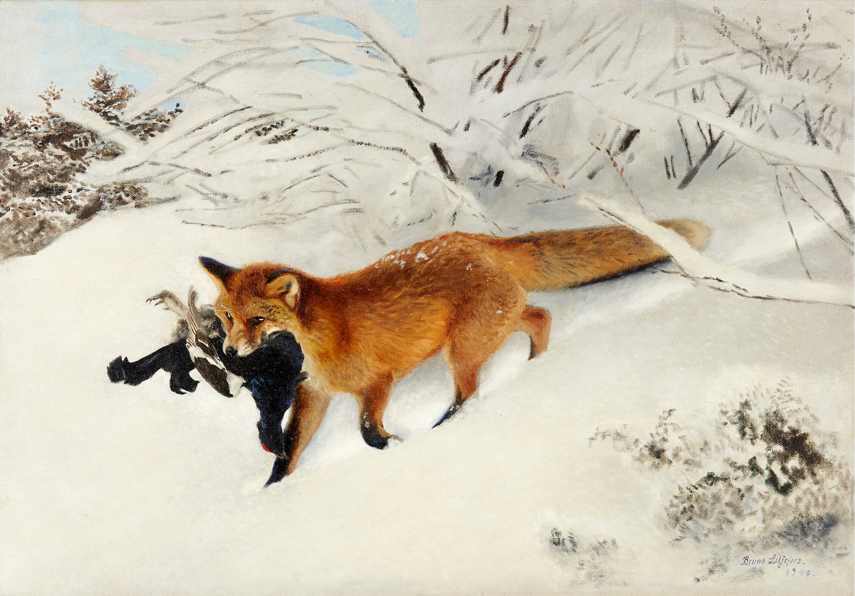 Renard dans un paysage enneigé - Bruno Liljefors