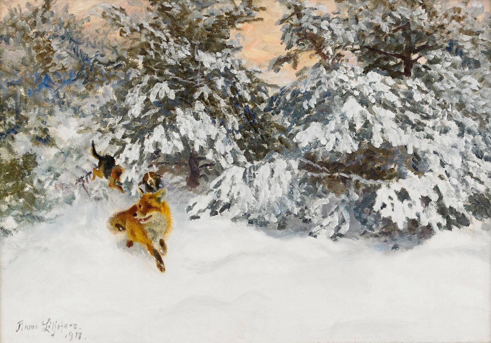 Renards et chiens de chasse - Bruno Liljefors