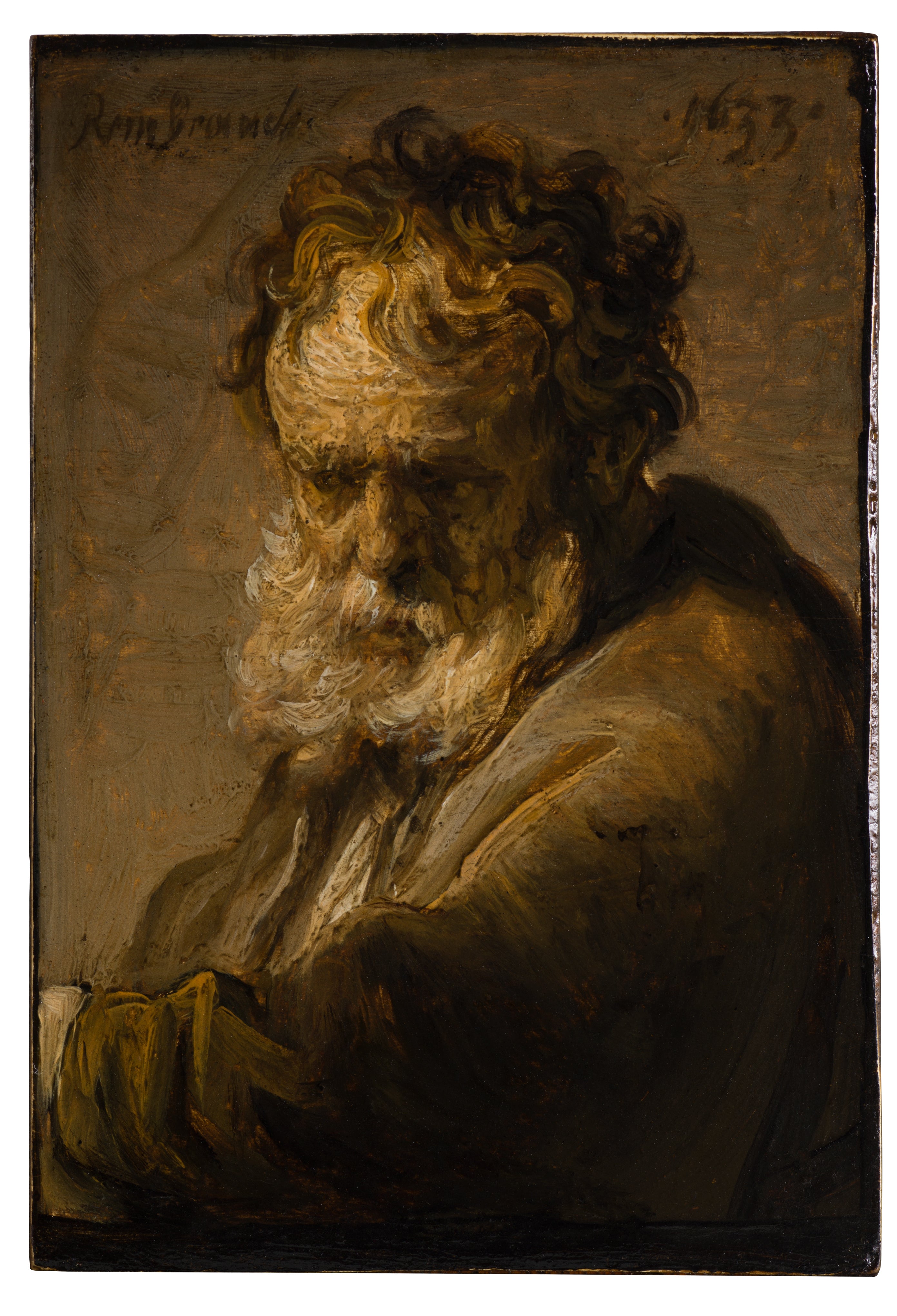 Reproduction du tableau « Buste d'un vieil homme barbu - Rembrandt » par Alpha Reproduction en peinture à l’huile
