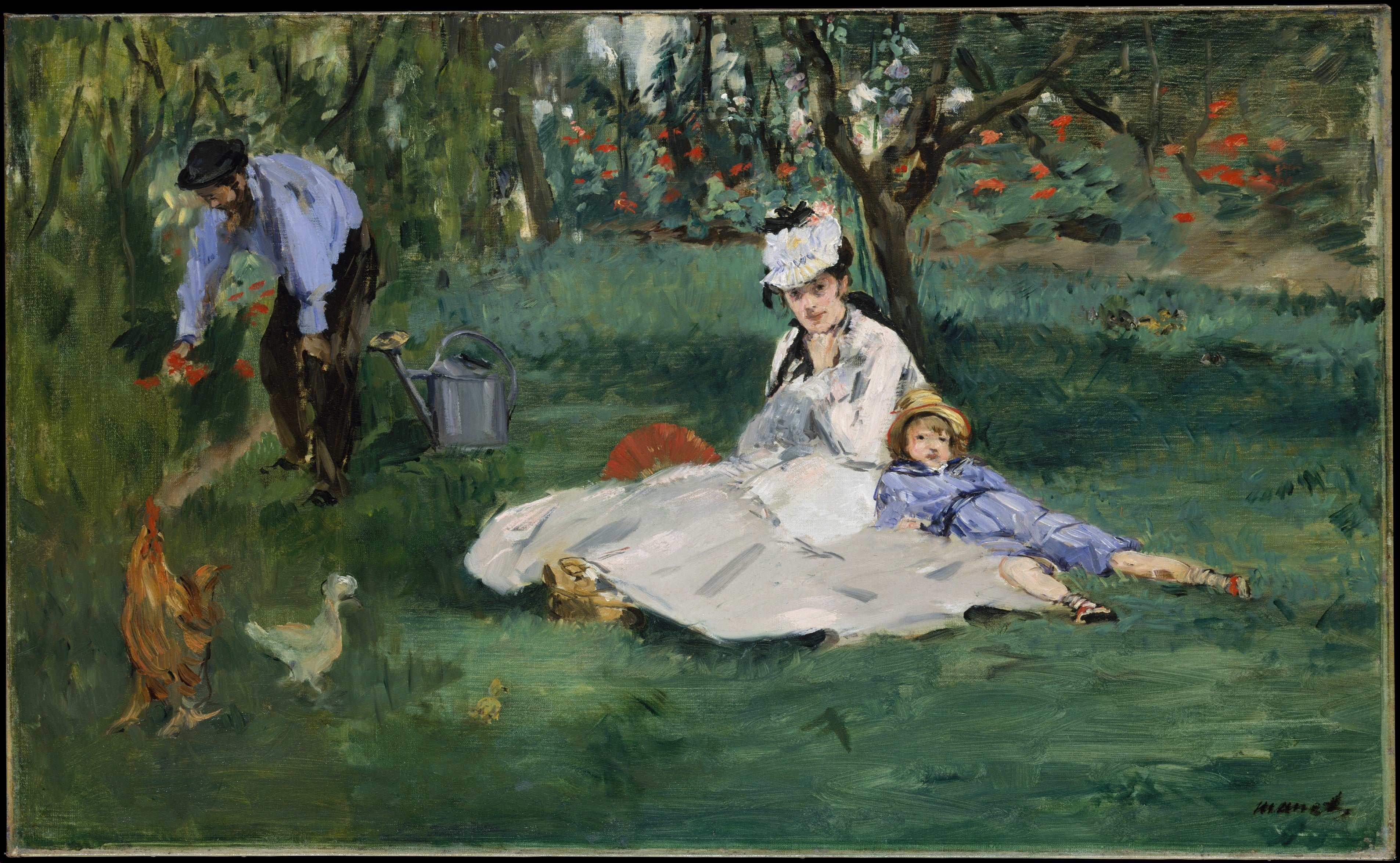 Reproduction du tableau « La famille Monet dans leur jardin à Argenteuil - Édouard Manet » par Alpha Reproduction en peinture à l’huile