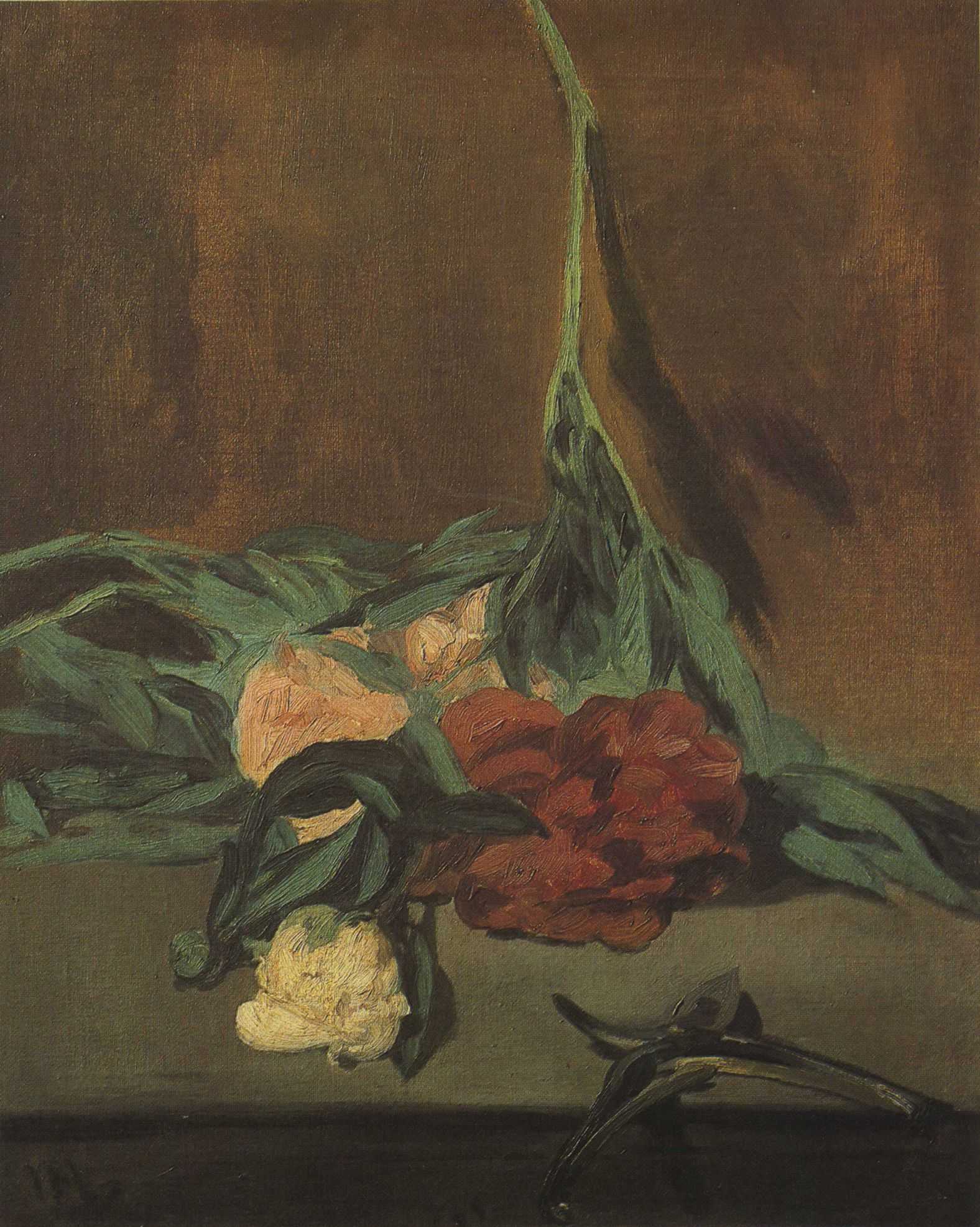 Reproduction du tableau « Tige de pivoines et sécateur - Édouard Manet » par Alpha Reproduction en peinture à l’huile