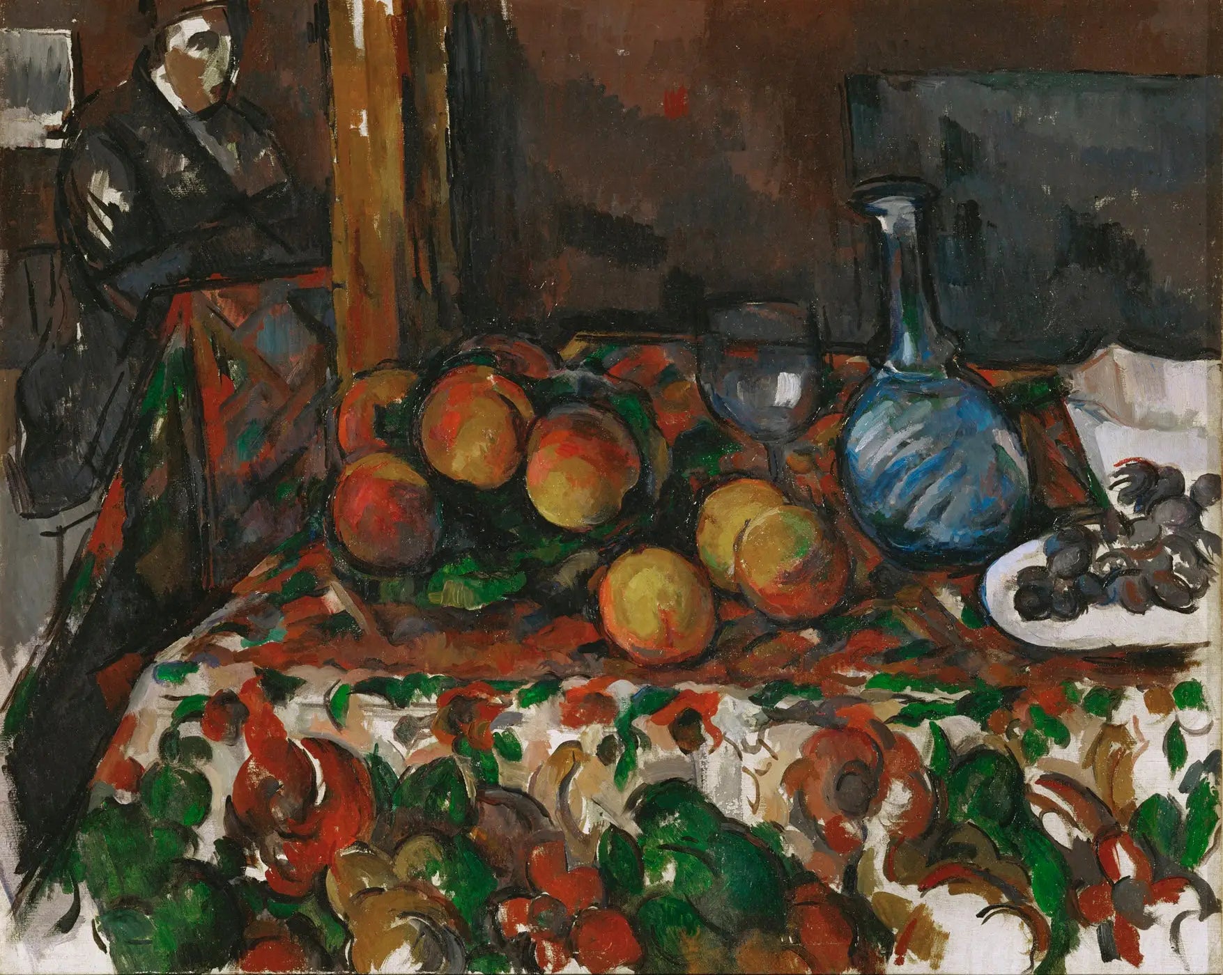 Reproduction du tableau « Pêches, carafe et personnage - Paul Cézanne » par Alpha Reproduction en peinture à l’huile