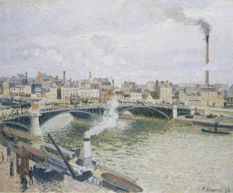 Reproduction du tableau « Le Pont Boieldieu à Rouen, matin, temps mouillé - Camille Pissarro » par Alpha Reproduction en peinture à l’huile