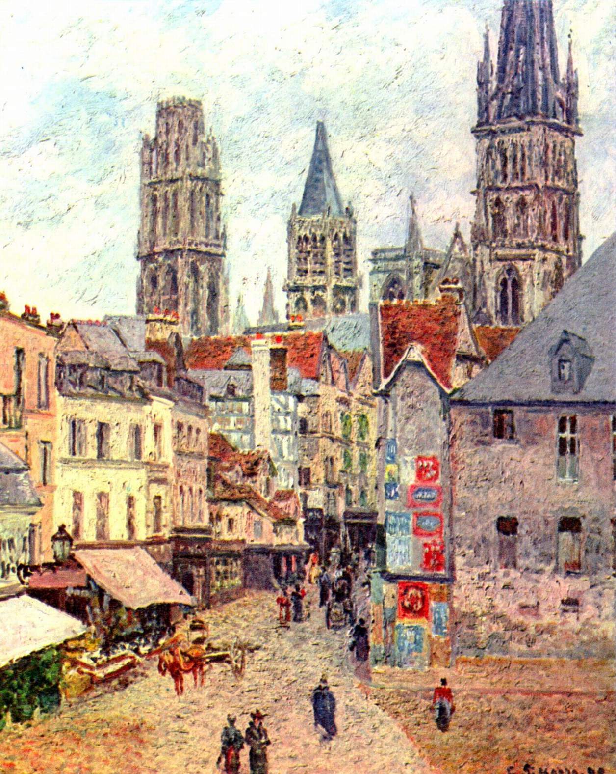 Reproduction du tableau « La Rue de L'Épicerie à Rouen, matin, temps mouillé - Camille Pissarro » par Alpha Reproduction en peinture à l’huile