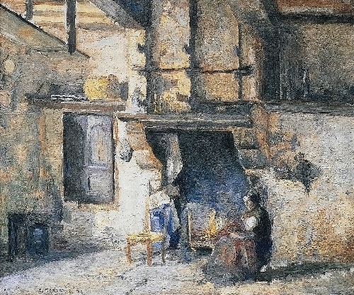Reproduction du tableau « La cuisine de la maison Piette, Montfoucault - Camille Pissarro » par Alpha Reproduction en peinture à l’huile