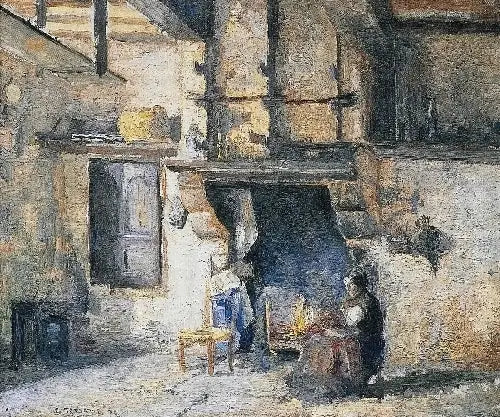Reproduction du tableau « La cuisine de la maison Piette, Montfoucault - Camille Pissarro » par Alpha Reproduction en peinture à l’huile