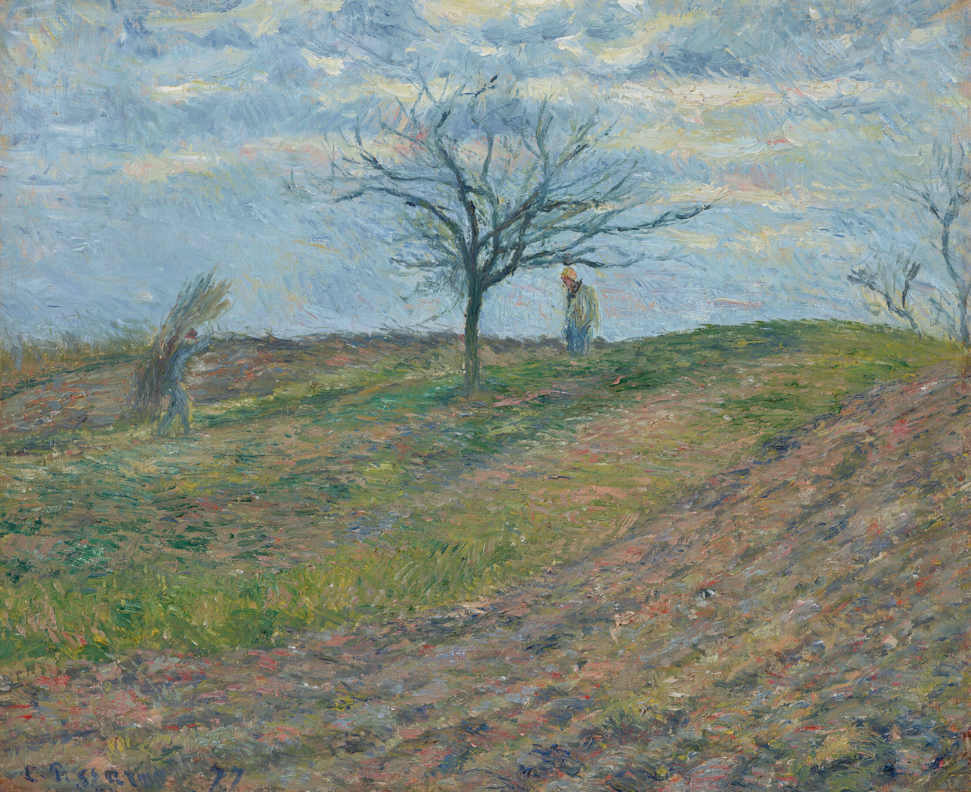 Reproduction du tableau « Terre labourée en hiver, avec un homme portant un pédé - Camille Pissarro » par Alpha Reproduction en peinture à l’huile