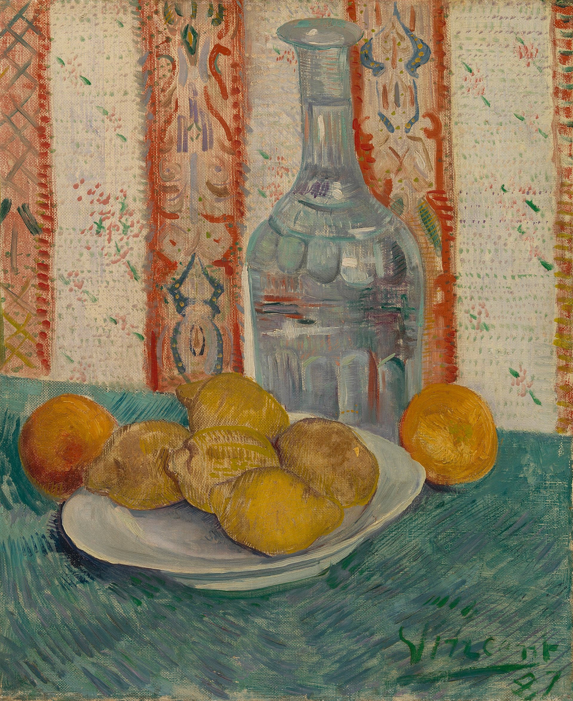 Reproduction du tableau « Carafe et plat aux agrumes - Vincent van Gogh » par Alpha Reproduction en peinture à l’huile