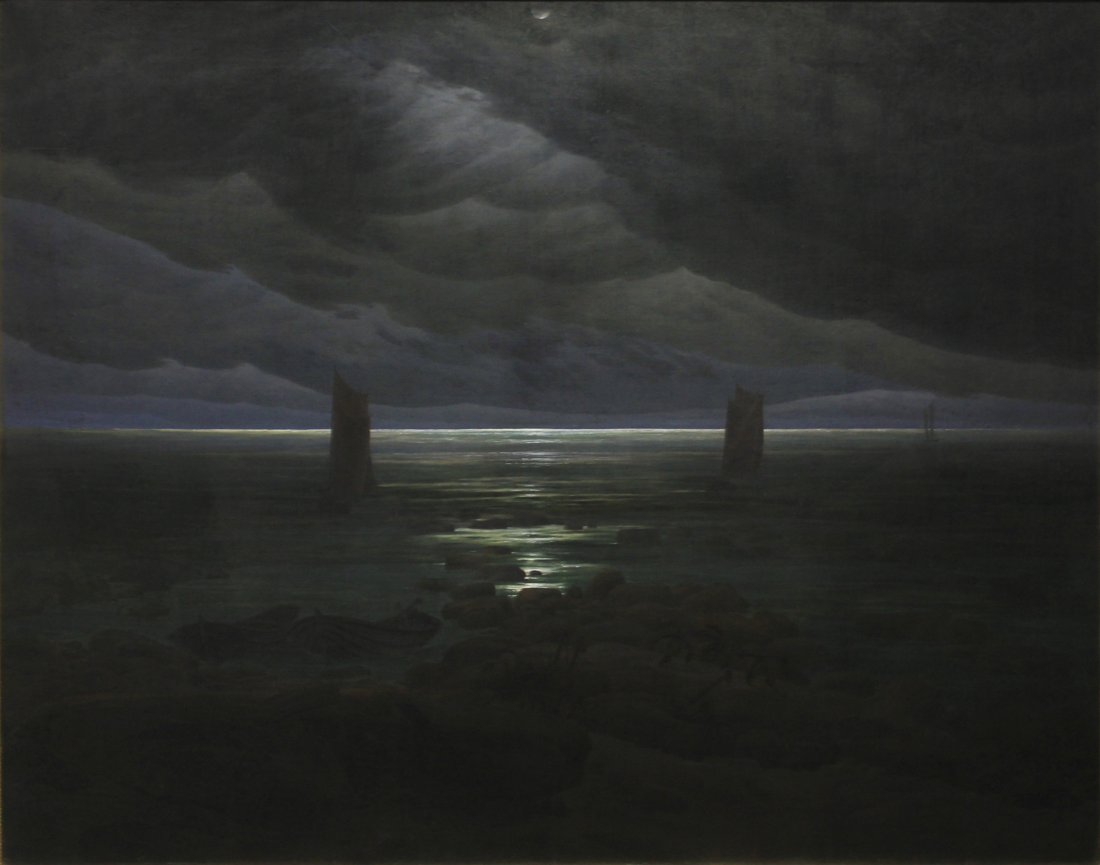 Reproduction du tableau « Rivage au clair de lune - Caspar David Friedrich » par Alpha Reproduction en peinture à l’huile