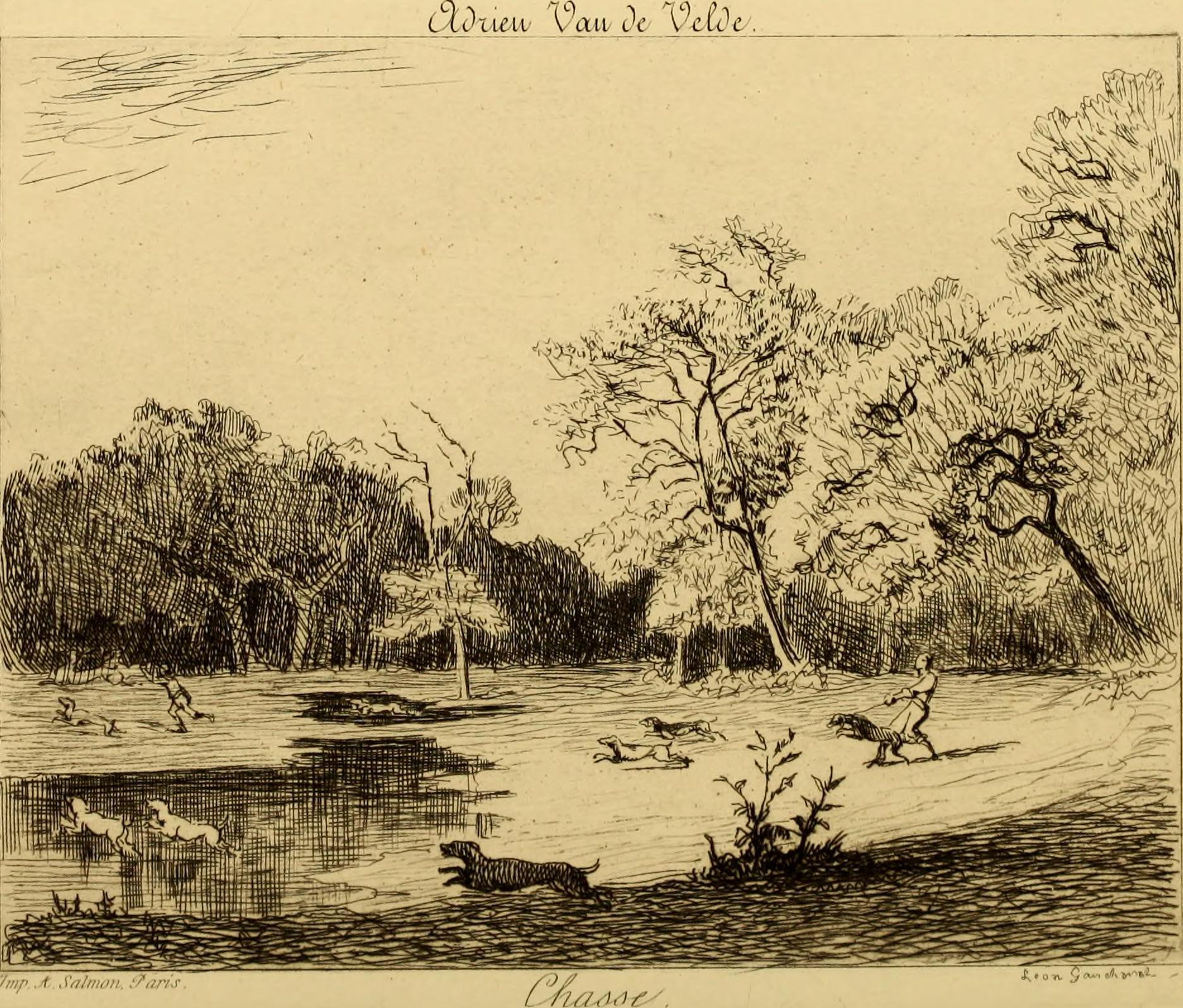 Chasse au cerf dans un paysage forestier marécageux - Adriaen van de Velde