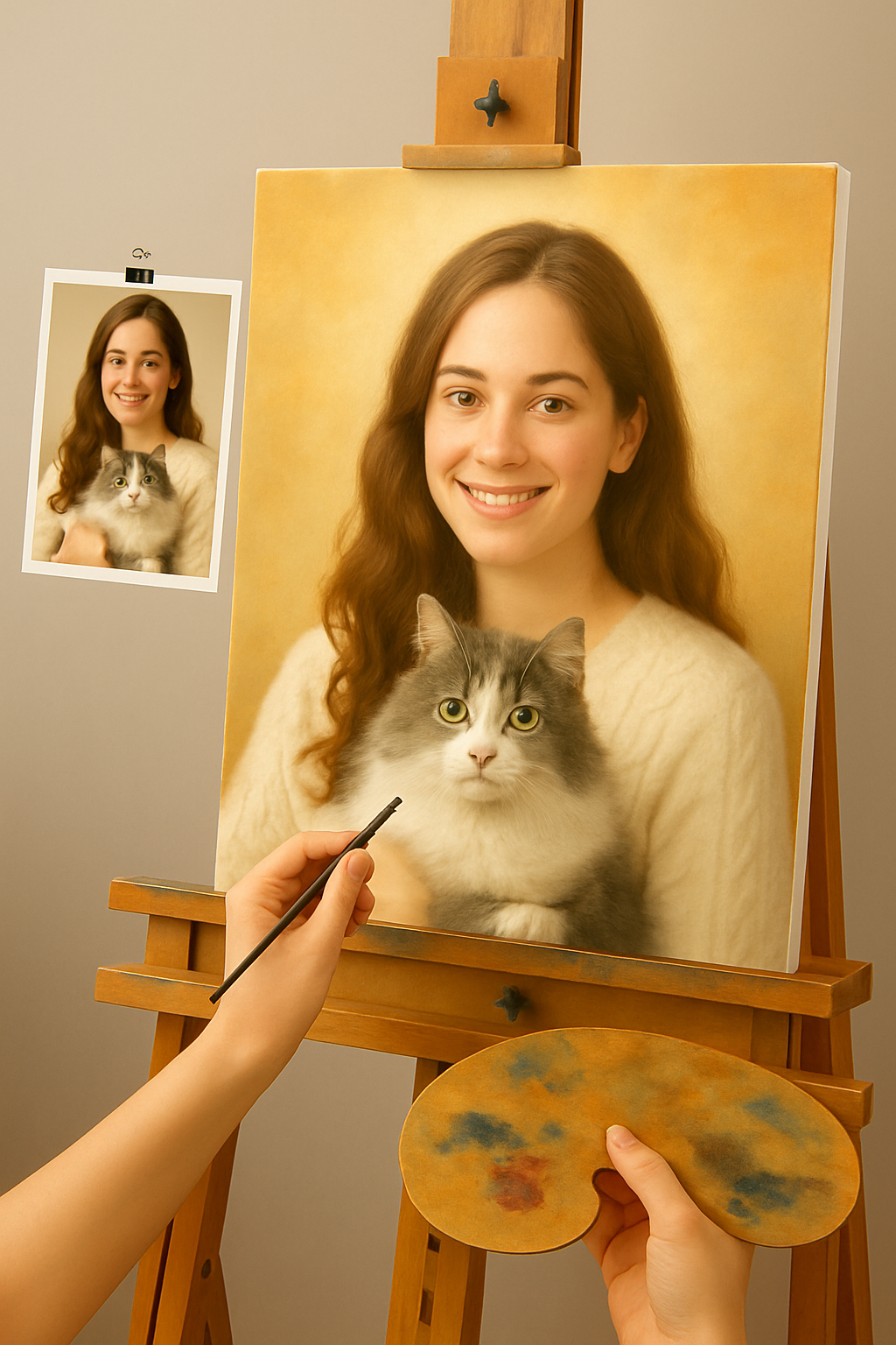 🎨 Tableau Animal et Personne Portrait Personnalisable – Peinture à l’Huile Unique