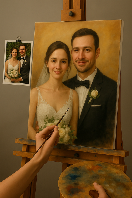 💍 Tableau de Mariage Personnalisable – Peinture à l’Huile Émotion & Élégance