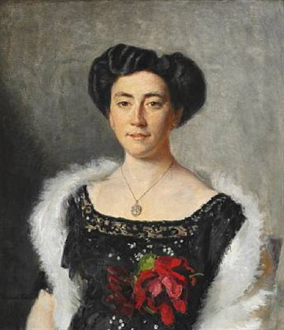 Christiane Bruun de Neergaard en robe de soirée noire ornée d'une rose rouge - Michael Peter Ancher