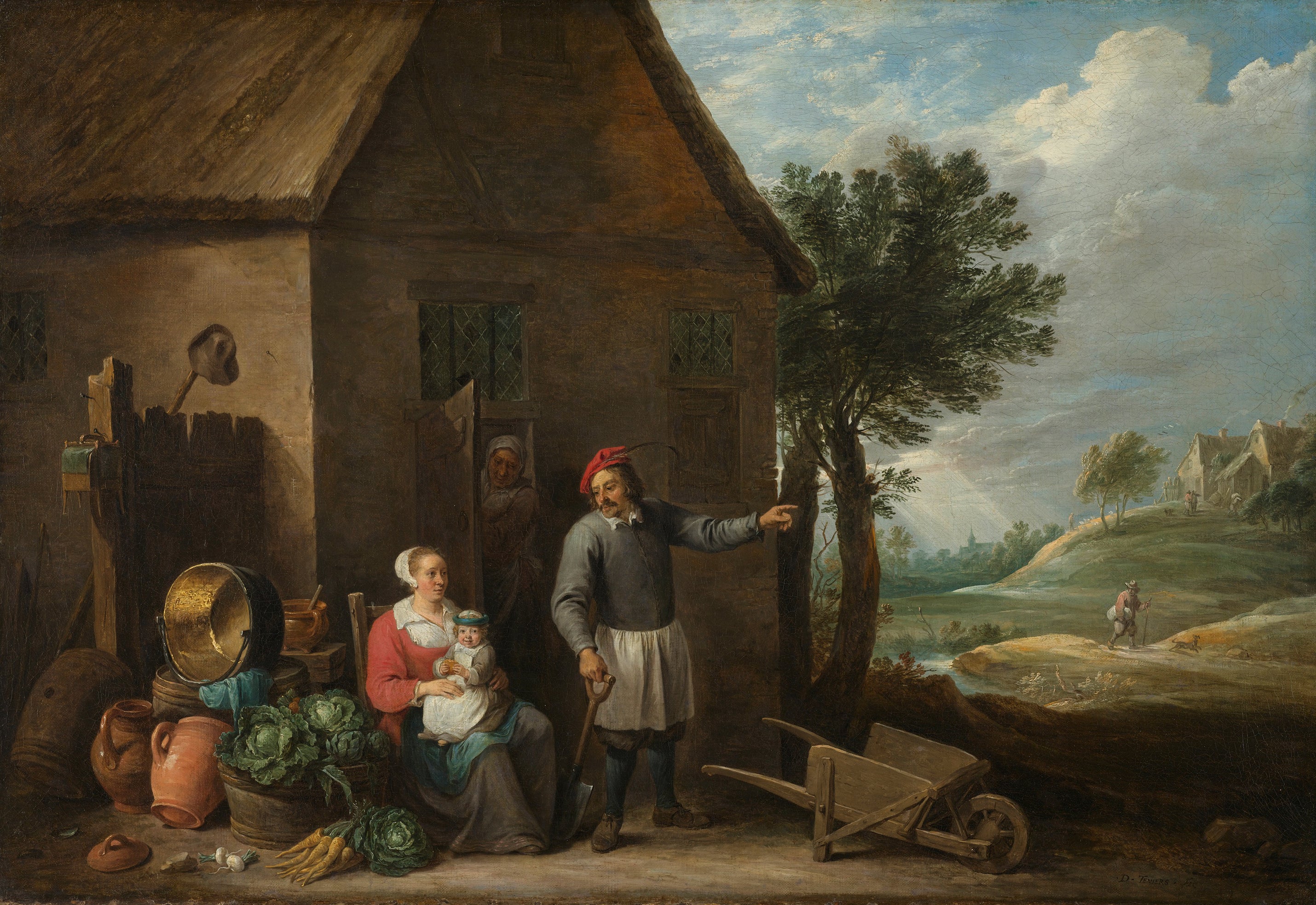 Un paysan avec sa femme et son enfant devant la ferme - David Teniers le Jeune