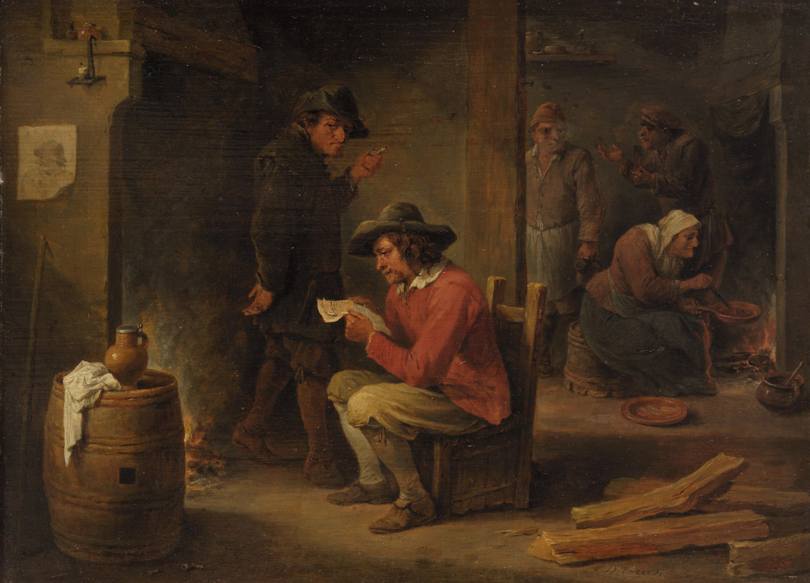Intérieur de ferme avec lecteur de journaux - David Teniers le Jeune