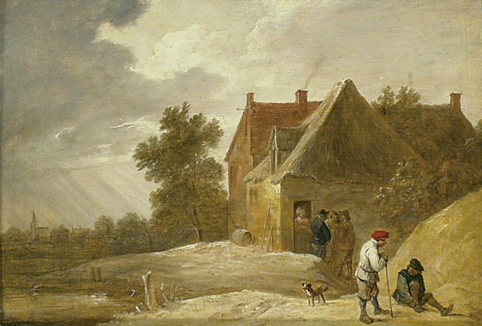 Paysage avec une ferme et des personnages au bord d'une rivière - David Teniers le Jeune