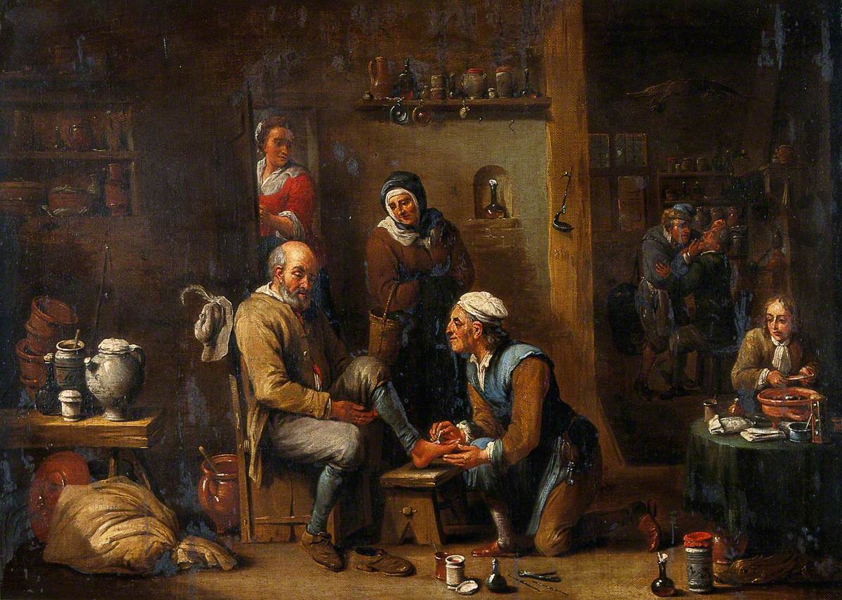 Un chirurgien soignant le pied d'un homme - David Teniers le Jeune