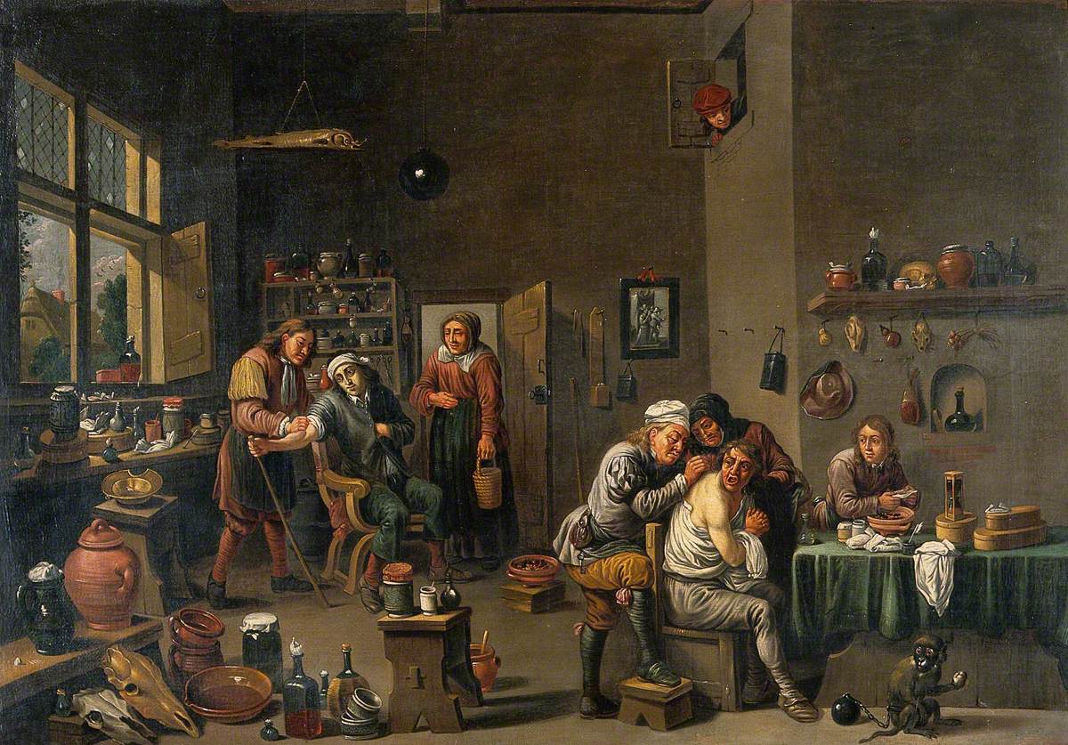Intérieur d'un cabinet médical avec deux opérateurs - David Teniers le Jeune