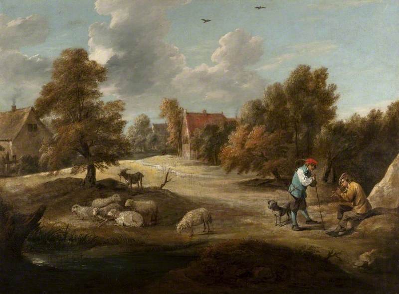 Paysage avec des bergers à l'extérieur d'un village - David Teniers le Jeune